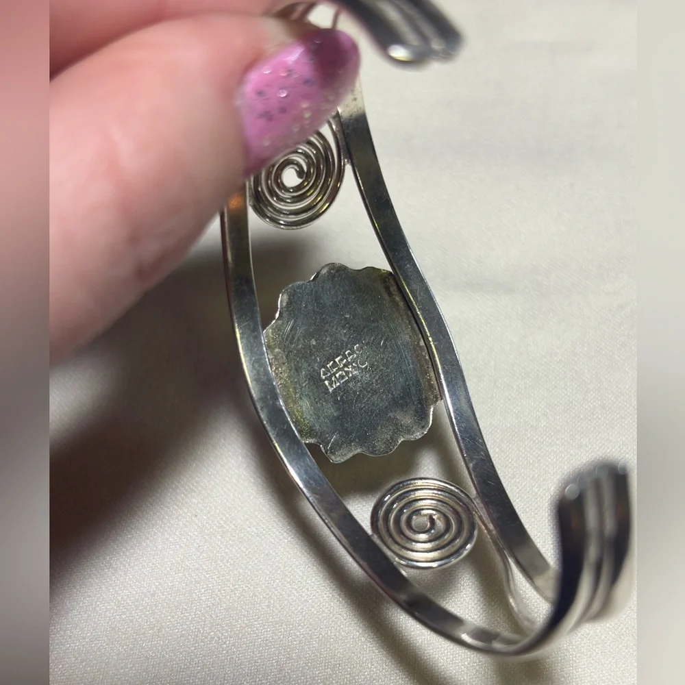 Vintage Abalone Shell Alpaca Silver Cuff Bracelet